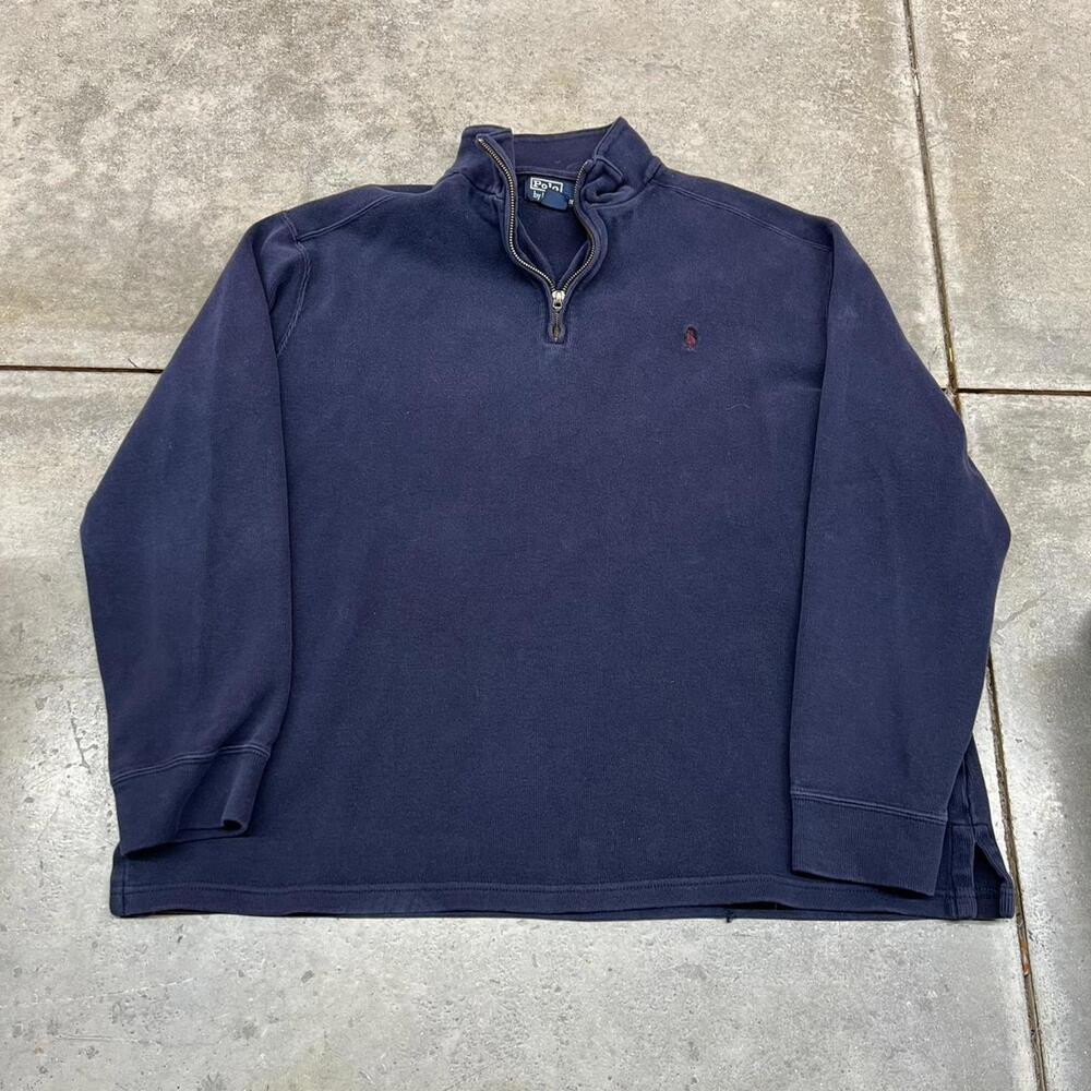 vintage polo ralph lauren navy and red quarter zip sweater size xl